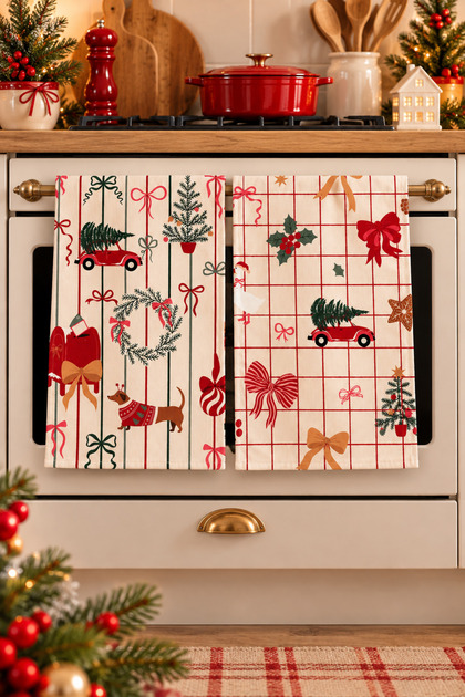 Patterned Kitchen Towels (Set of 2) | 30×50 cm - Merry Mail - Christmas - New Year