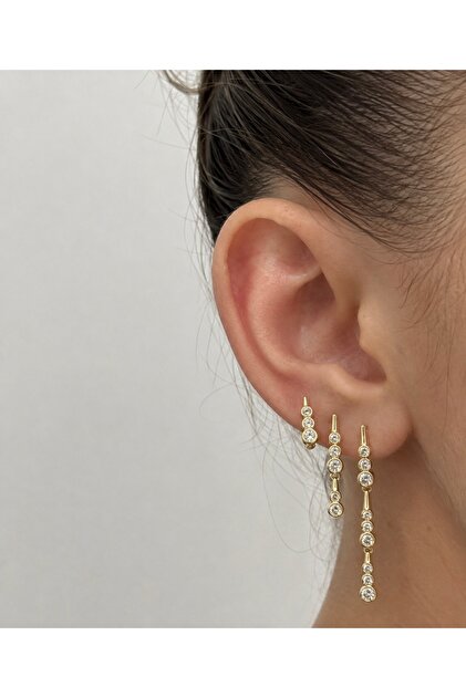 Triple Set Earrings with Drop Zircon Stone and Anti-Tarnish Steel