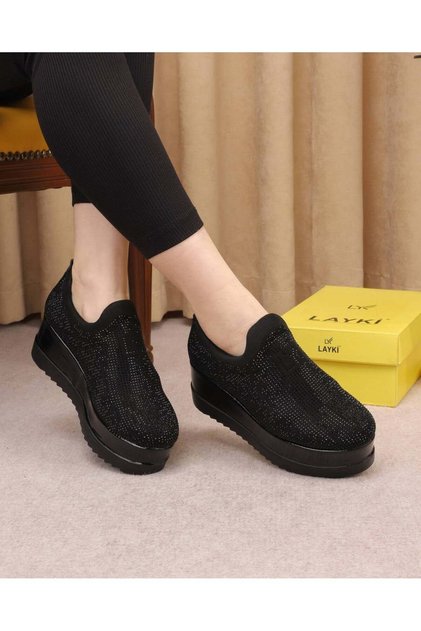 Roza Black High Platform Sole Stone-Embellished Sabo Slippers