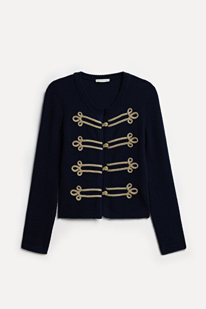 Women's Navy Blue Embroidered Cardigan