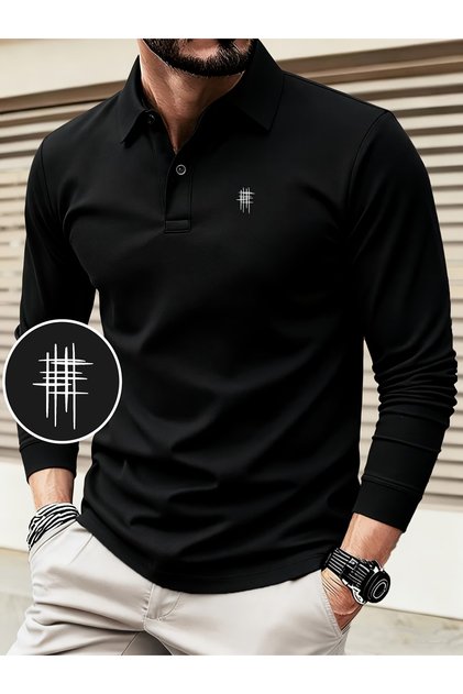Polo Yaka Uzun Kol Regular Fit Hashtag Baskılı Pamuk Erkek T-shirt