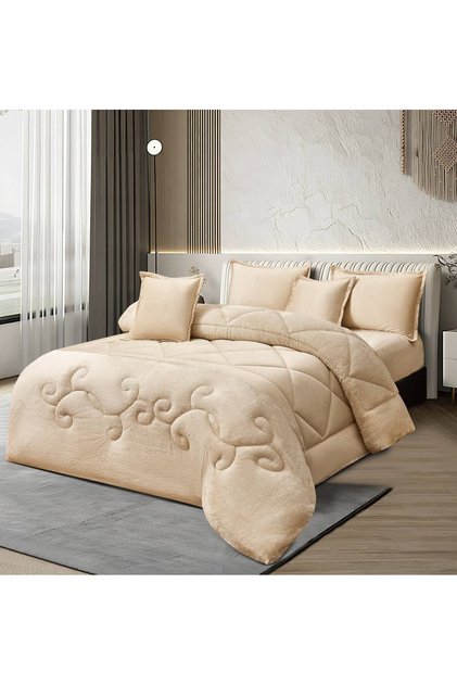 Winter Quilt and Duvet Cover Set, Soft Velvet Filling with Warm Fur, Elegant 6-Piece Quilt Set, Size 220*170 Cm, Suitable for a 200*120 cm Bed.