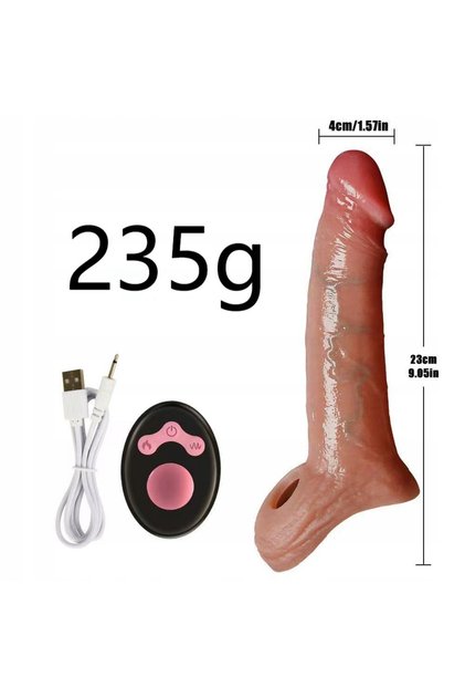 Extensor pentru penis și testicule + manșon de erecție realist de 5cm