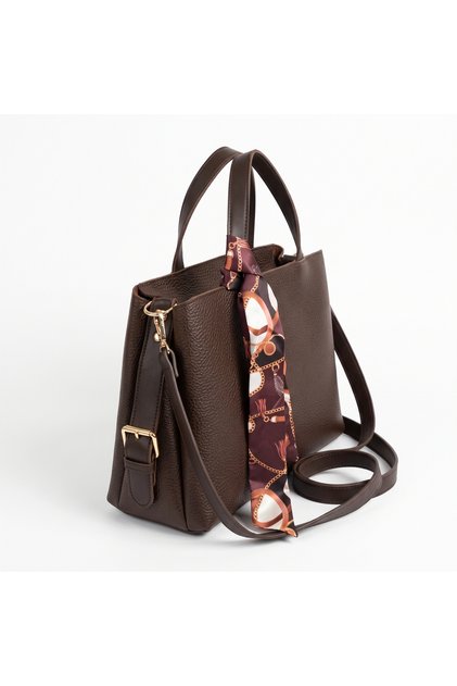 Women's Medium Shoulder Bag Handbag with Scarf Detail and Internal Pocket
