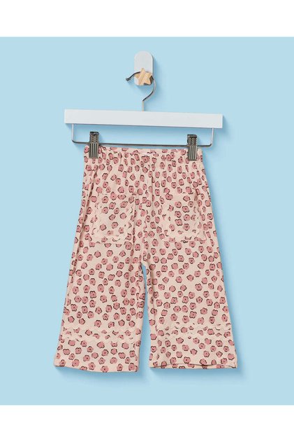Infant Girls Pink Printed Wide-Leg Waffle Pants