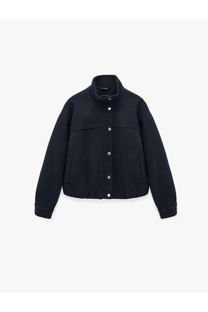 Long Sleeve Double Pocket Stand Collar Cashmere Bomber Jacket
