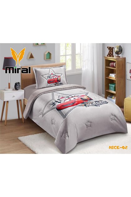 طقم مفرش سرير اطفال شتوي مخمل فخم وفرو ناعم بتصميم رسوم 3 قطع مقاس اللحاف 160*210 سم - يناسب سرير مقاس 120*200 سم