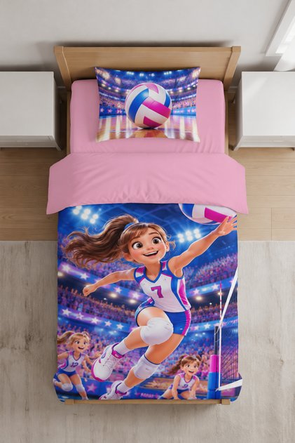 File Stars Volleyball Themed Single Girl's Duvet Cover Set - with Sheets