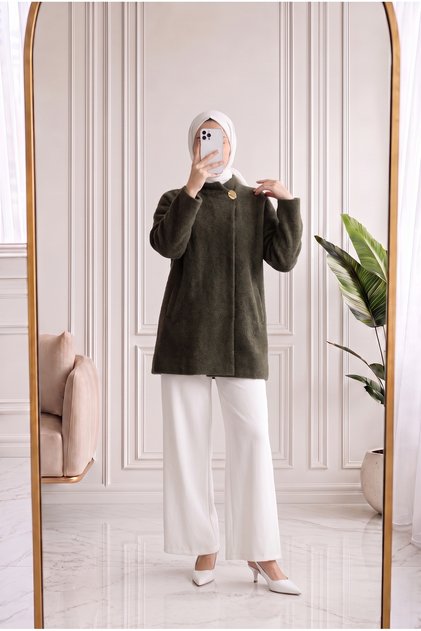 İkbal Gold Button Detailed Tied Knitwear Tunic-Kr6031 Khaki