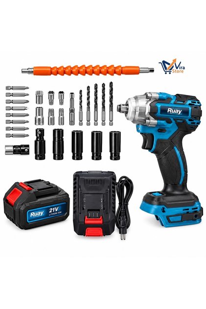Cordless Drill with 2 Batteries 21V Electric Impact Wrench Combo Kit Cordless Power Drill with Multi-Accessories