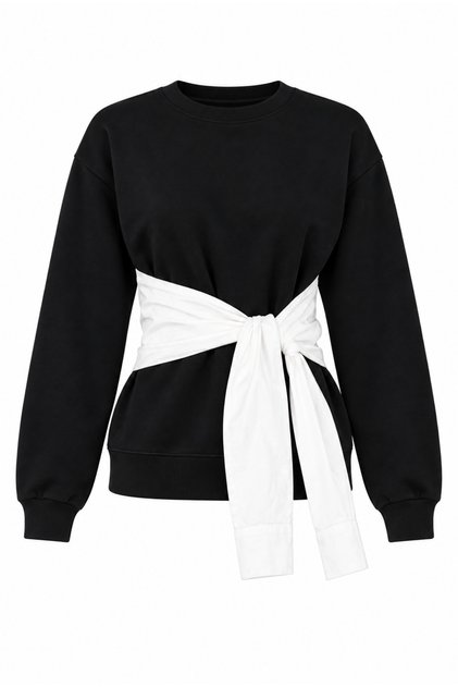 Women's Black Waist Detailed Tie-Up Sweatshirt