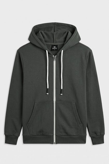 Khaki Standard Fit Basic Zippered Men's Sweatshirt - 88514