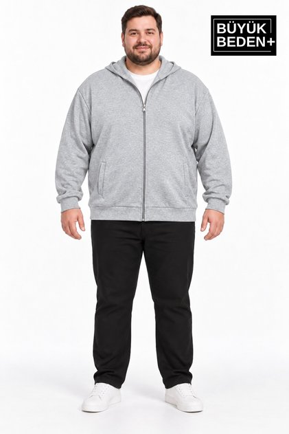 Men's Large Size Two-Thread Hooded Zipper Pocket Sweatshirt Cardigan Spr26Bhr961