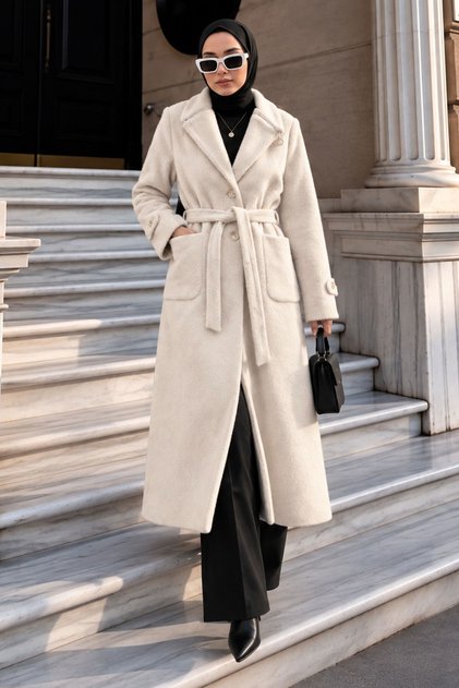 Fox Coat with Zipper Detail on the Collar Tsd260346 Ecru