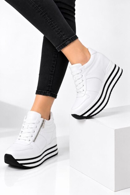 Comfortable Daily 10 cm Height Increasing Hidden Heel White Sneakers