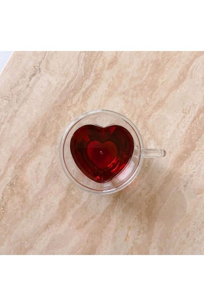 Cuore Heart Shaped Double Wall Glass Mug 180 ml – Heat Resistant Tea and Coffee Cup with Handle, Gift for Lovers