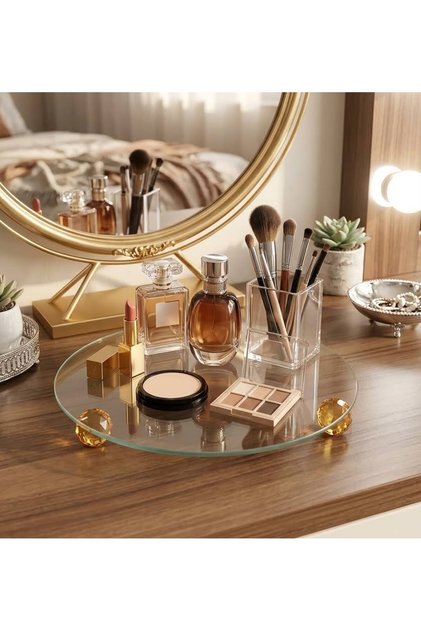 Decorative Organizer Bathroom Coffee Table Makeup Organizer Tray Model Gold Color Ball Footed Presentation Stand