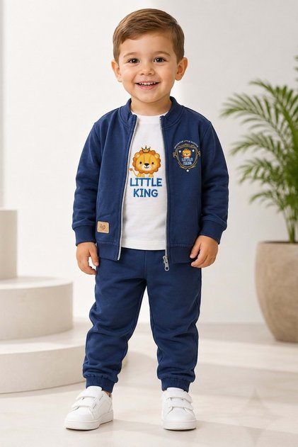 Baby Boy Little Lion Cardigan 3-Piece Set M00855 Dark Blue
