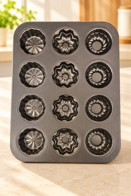 12'li Muffin Ve Kek Kalıbı - Yapışmaz Mini Baton/ Dilimli/Tartalet Tepsisi (35x26 cm)