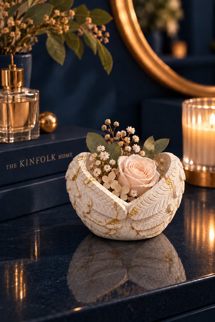 Melek Kanadı Beton Vazo Saksı 10x10 cm Dekoratif Obje Sukulentlik Mumluk Kase Organizer El Yapımı Ev Aksesuarı