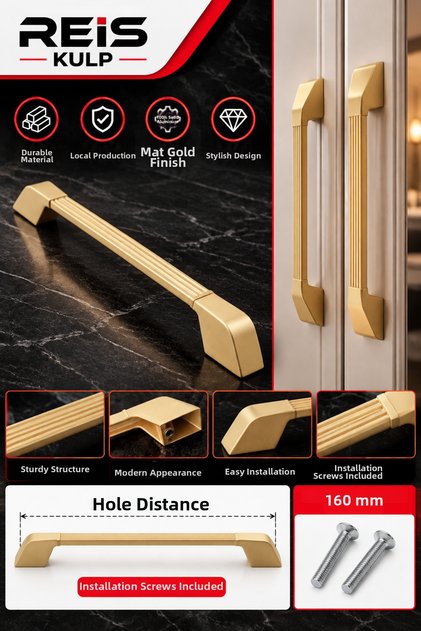 Furniture Handle Matte Gold Modern Striped 160 mm Kitchen Cabinet Drawer Door Handle