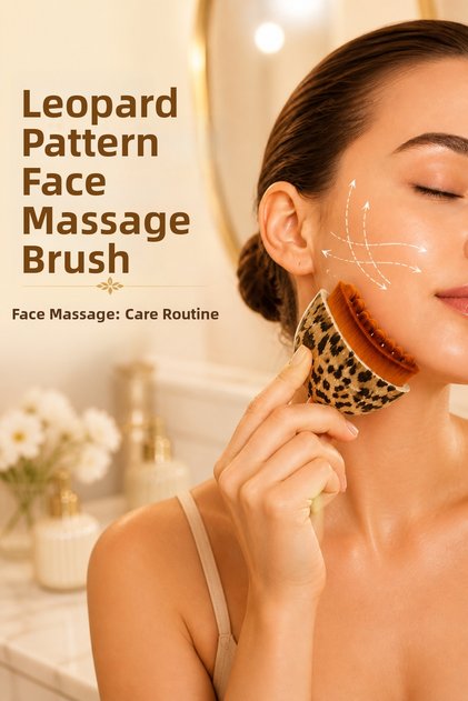 Facial Care and Massage Brush, Leopard Patterned Synthetic Bristles, Compact Daily Cleaning Handheld Tool