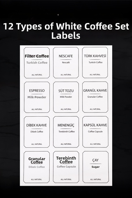 White Coffee Set Label Framed Coffee Corner Set Label 5.4 X 4.5 cm Waterproof 12 Pieces Tea Coffee Set Label