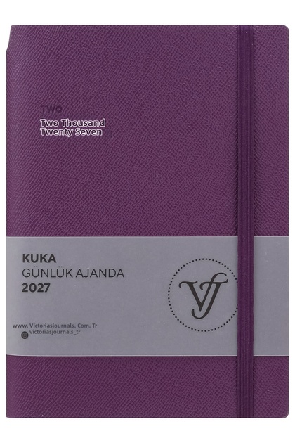 Kuka 2027 Daily Agenda A5. Flexible Cover. Elastic Band, Pockets, Pen Compartment. Colorful Edge-Purple