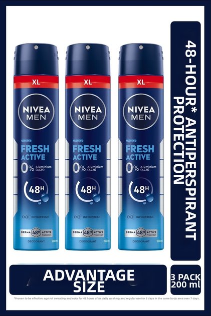 Fresh Active Ανδρικό Αποσμητικό Σπρέι 200ml, Αντιιδρωτική Προστασία 48ων, X3 Τεμάχια