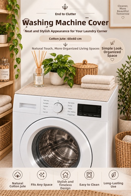 Cotton Linen Washing Machine Cover 60X60 cm – Washable Decorative Machine Top Cover