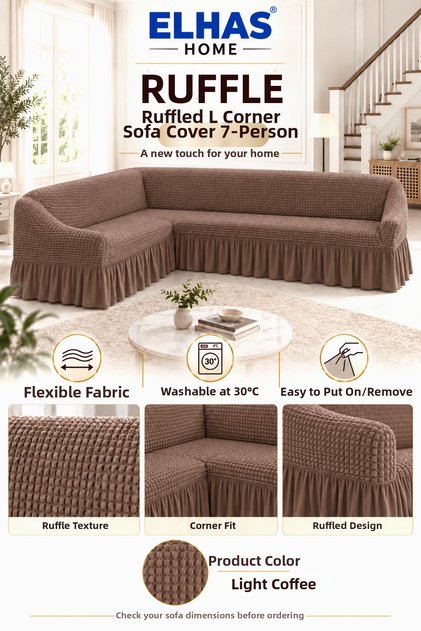 Bürümcük Fabric 7-Seater L Corner Sofa Cover with Skirt
