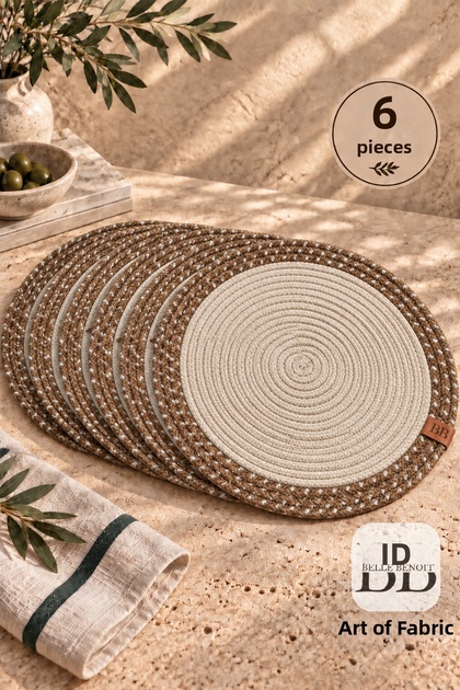 Set of 6 Handmade Jute Placemats Round Wicker Braided Bohemian American Style Kitchen and Dining Room Decoration Everyday Table Settings Breakfast Presentations Decorative Rustic Table Setting Accessory for Special Invitations