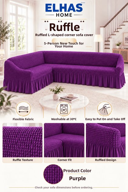 Bürümcük Fabric 5-Seater L Corner Sofa Cover with Skirt