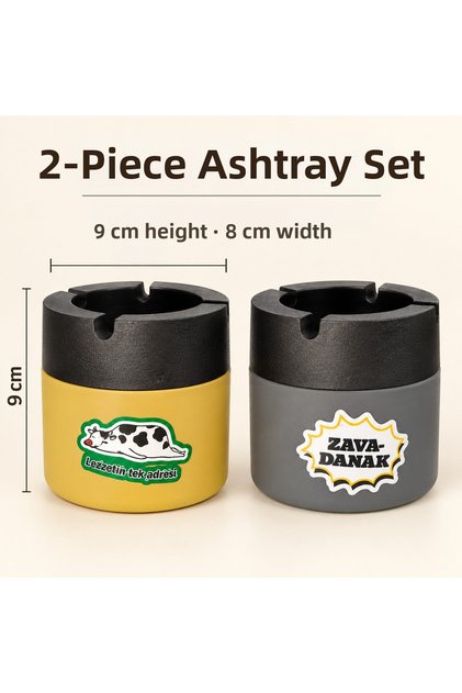 2-Piece Printed Glass Ashtray 9 cm Height × 8 cm Width