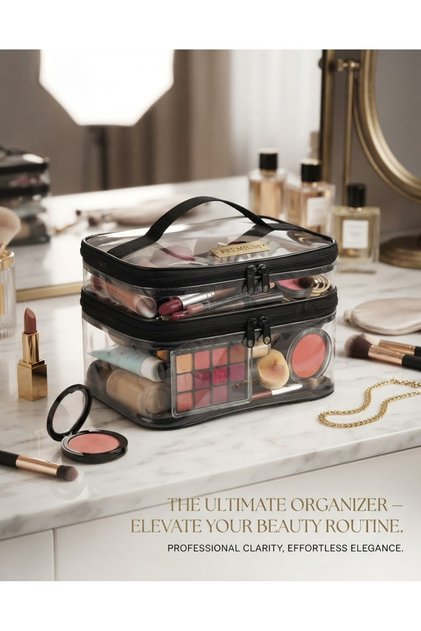 ​ Women's Makeup and Travel Toiletry Bag with Two Wide Compartments and Foldable Strap