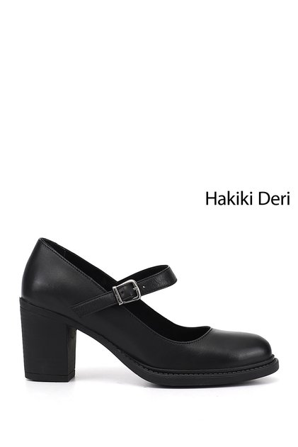 Kadın Siyah Kalın Topuklu Mary Jane Hakiki Deri Ayakkabı