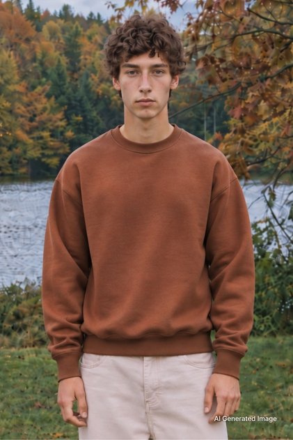 Brown Crew Neck Oversize Basic Men's Sweatshirt 6048