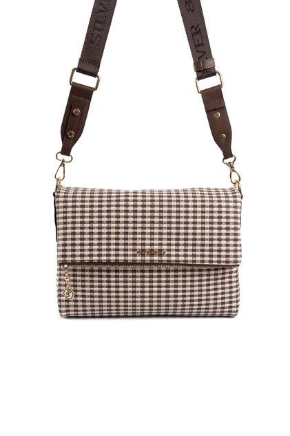 Coffee Yellow - Brown Plaid Line Square Women's Crossbody Bag Sp963