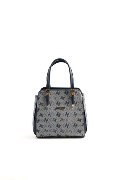 Gray - Navy Blue Monogram Women's Handbag Sp1136