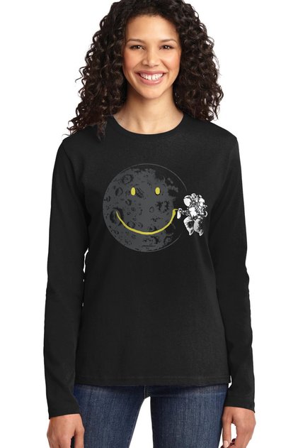 Graffiti Astronaut Black Long Sleeve Relax Fit Combed Cotton Women's T-Shirt