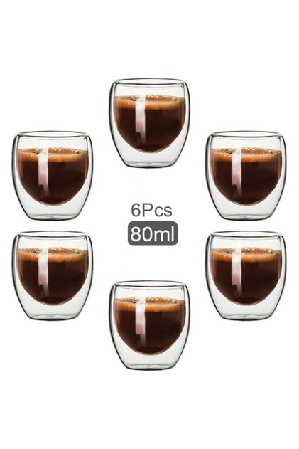 80ML WHITE 6pcs,80ML Glass Coffee Mugs,Double Wall Glass Coffee Cups,Insulated Espresso Cups,Cold Dr