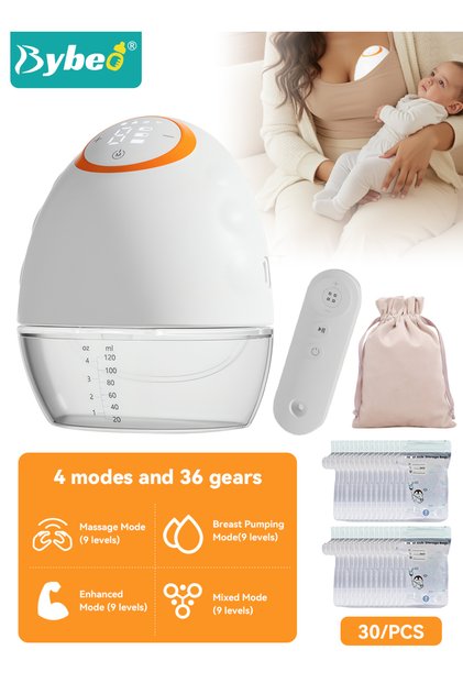 Wearable Breast Pump with Remote-controlled Version and Tritan Cup, Electric Breast Pump, Portable Hands-Free Breast Pump with 30-Piece Breast Milk Bags and Storage Bag, 4 Modes & 36 Levels, Leak-Proo