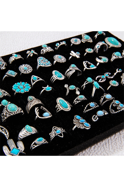 Mix Size 16-19mm Style one 20Pcs Bohemia Turquoise Stone Rings For Women Men Mix Style Vintage Fashi