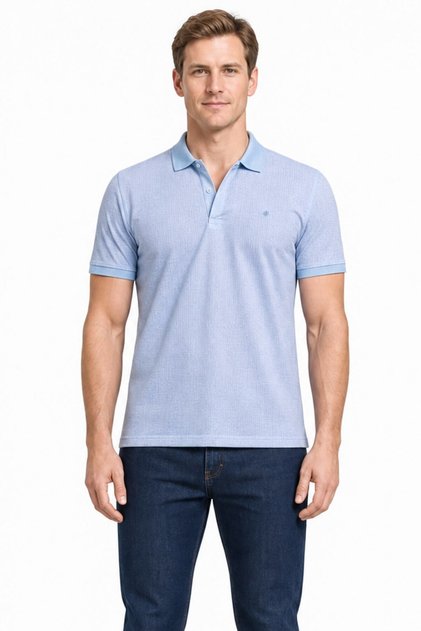 Blue Short Sleeve Printed Pique Polo Collar Pocketless Flexible Casual Slim Fit T-Shirt 1011250150