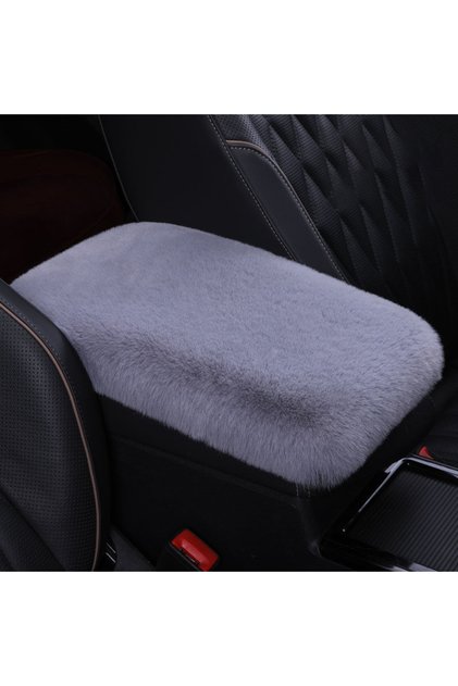 grey 1pc Plush Car Armrest Box Cushion Warm Center Console Arm Cover Pads Stowing Tidying Universal