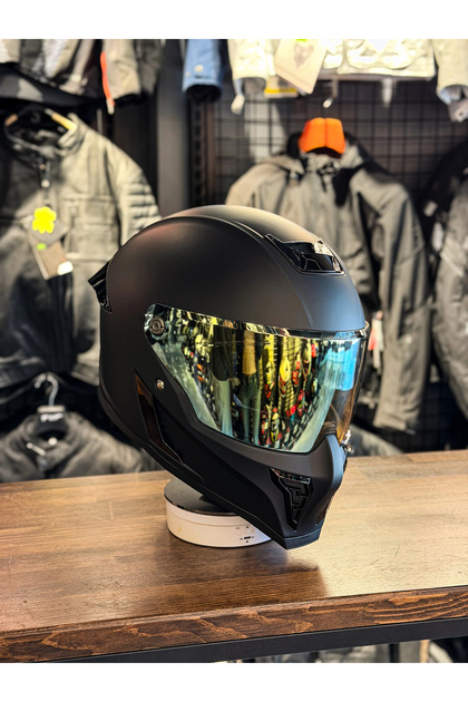 RX MAT SİYAH KASK ŞEFFAF (+1 GOLD ) VİZÖRLÜ
