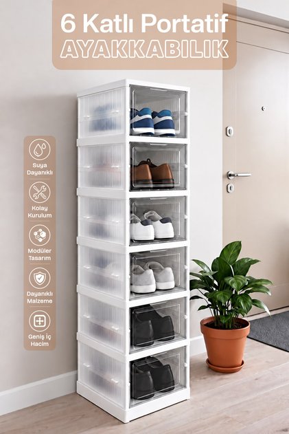 Raft modular stivuibil pentru pantofi cu 6 niveluri, set de cutii pentru depozitarea pantofilor, dulap pliabil multifuncțional