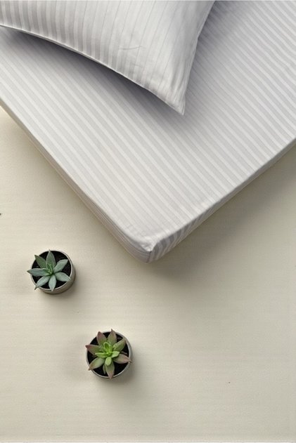Cotton Satin Fitted Sheet Set Striped Single Double White/Colored Hotel Type Luxury Padded