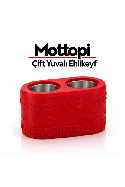 Double Goblet Ehlikeyf Kilim Rug Motif Thermogel Cooler, Stainless Steel, Kilim Rug Patterned -Red
