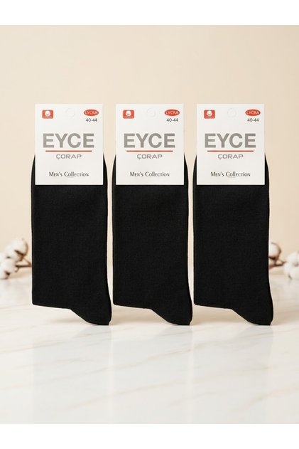 Black Solid Color Patternless Men's 3-Pack Socks